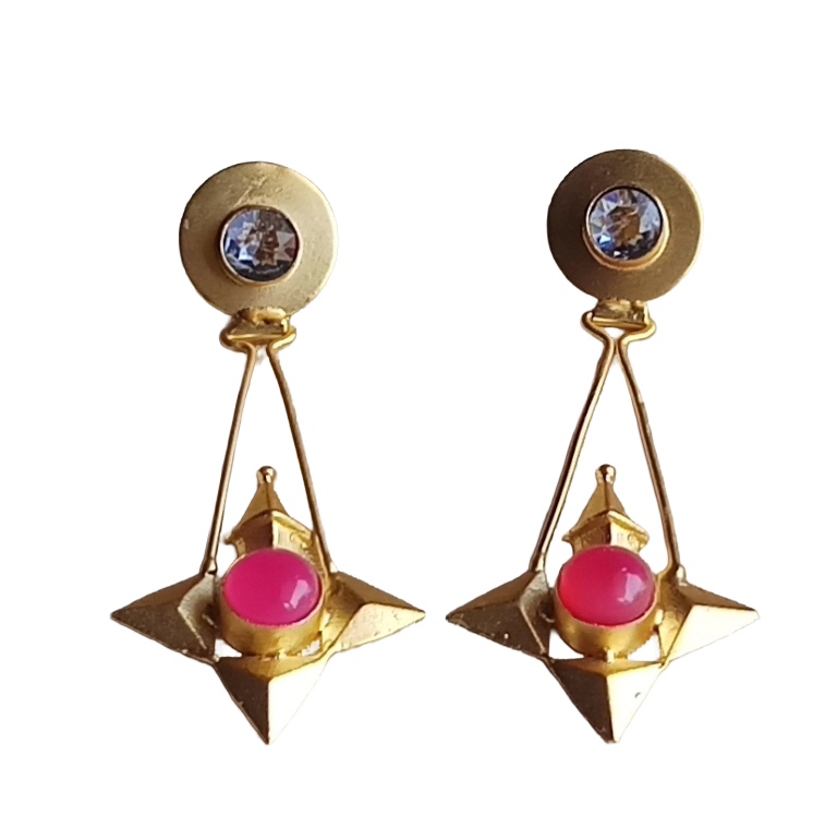 Elegant Gold plated Purple Glass-Magenta Onyx stone Charming Designer Dangle Drop Earrings