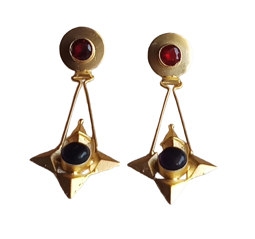 Elegant Gold plated Amethyst-Red Glass stone Charming Designer Dangle Drop Earrings