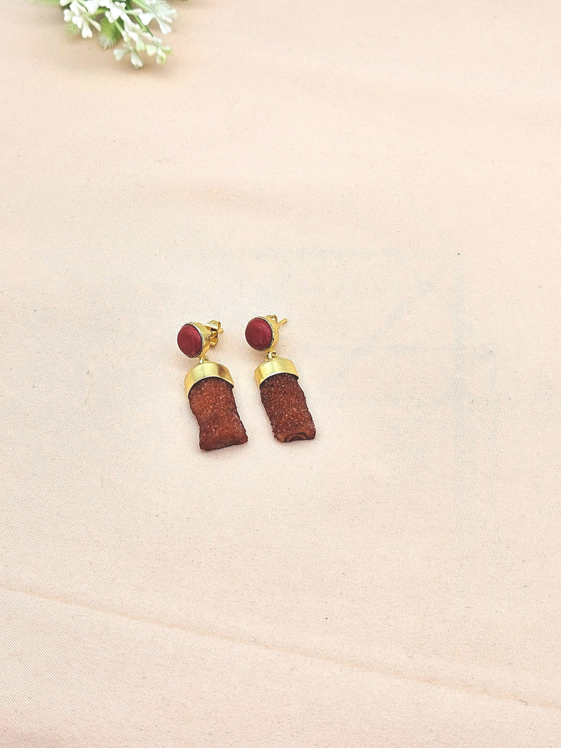 Handcrafted Gold plated Coral Druzy Cute Designer Dangle Drop Earrings