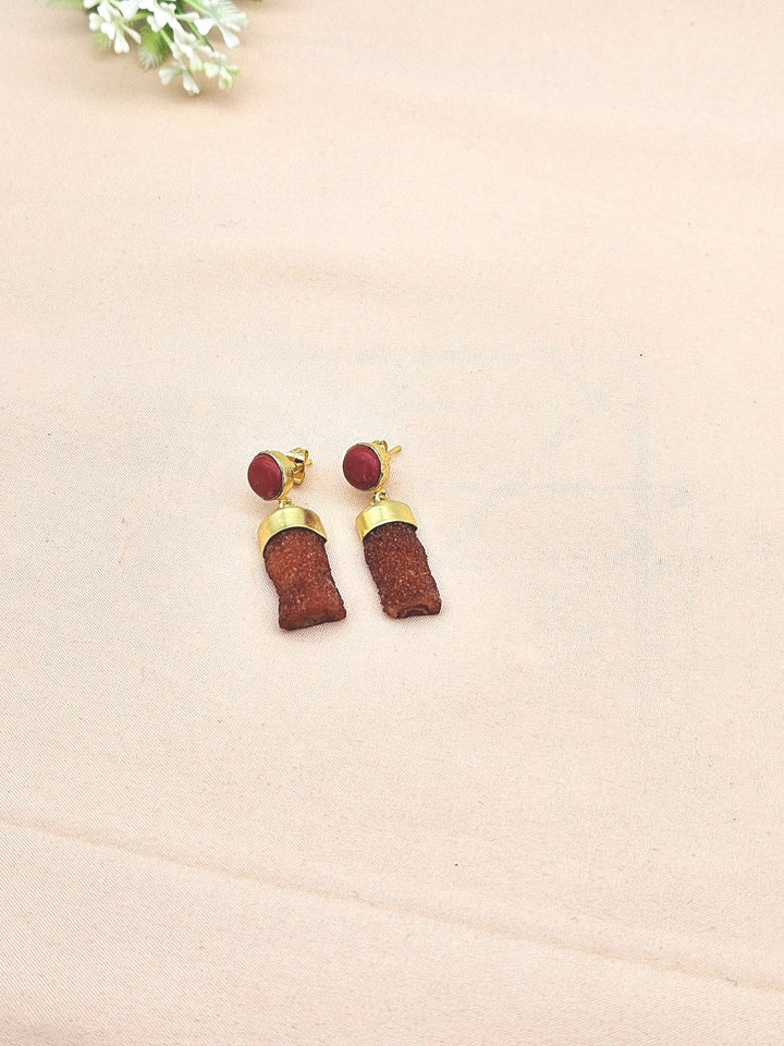 Handcrafted Gold plated Coral Druzy Cute Designer Dangle Drop Earrings