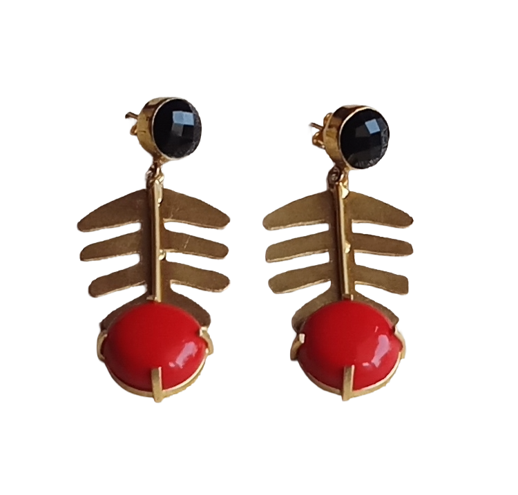 Awesome Gold plated Coral-Black Onyx Charming Designer Dangle Drop Earrings