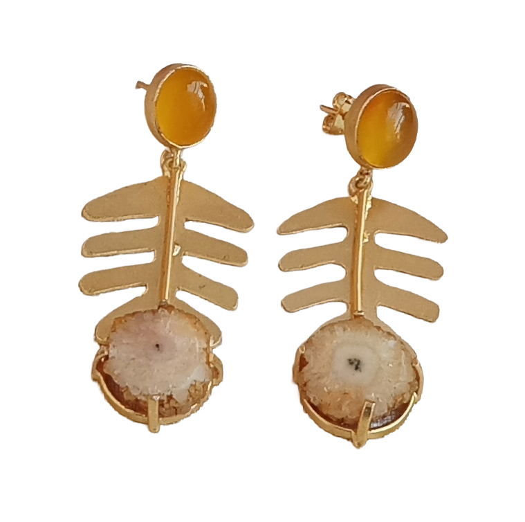 Awesome Gold plated Yellow Chalcedony-Solar Qtz Charming Designer Dangle Drop Earrings