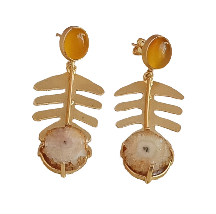 Awesome Gold plated Yellow Chalcedony-Solar Qtz Charming Designer Dangle Drop Earrings