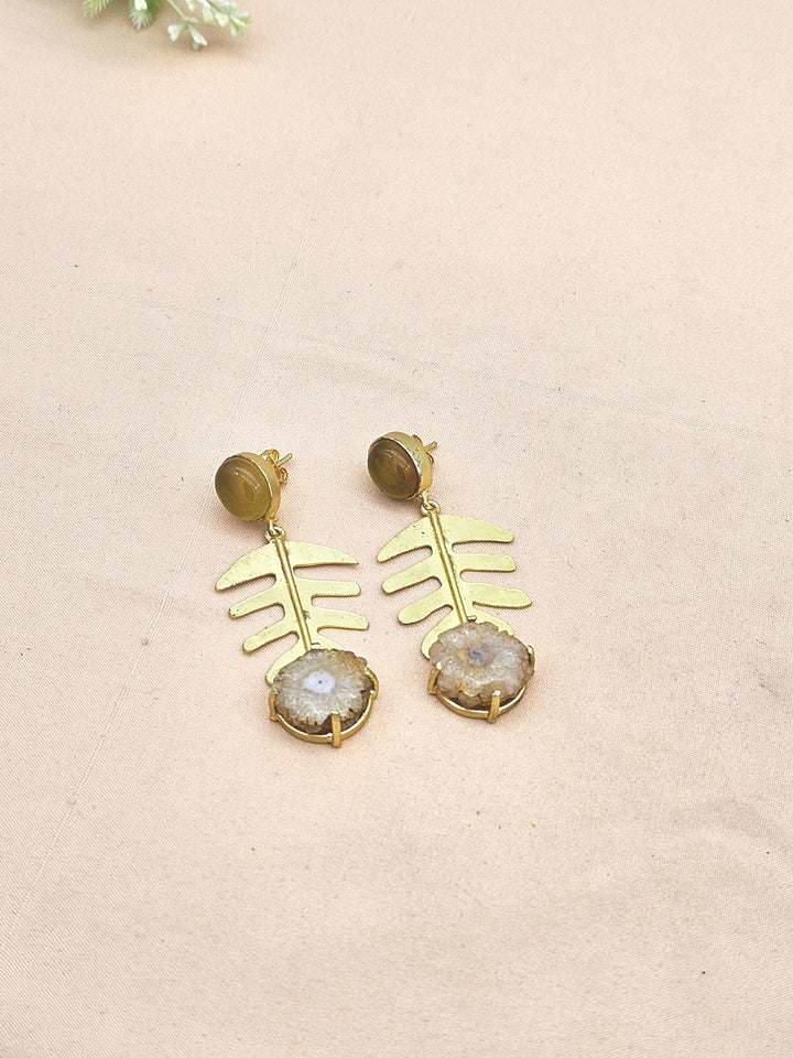 Awesome Gold plated Yellow Chalcedony-Solar Qtz Charming Designer Dangle Drop Earrings