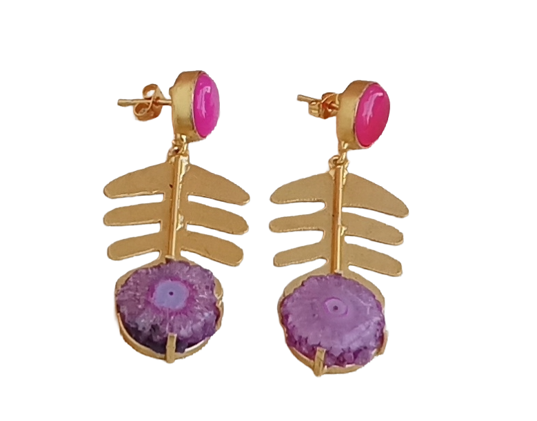 Awesome Gold plated Magenta Onyx Solar Qtz Charming Designer Dangle Drop Earrings