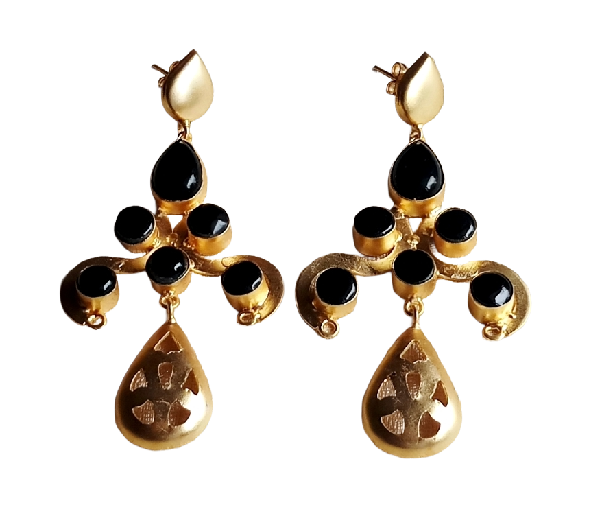Gorgeous Gold plated Black Onyx stone Charming Designer Dangle Drop Earrings
