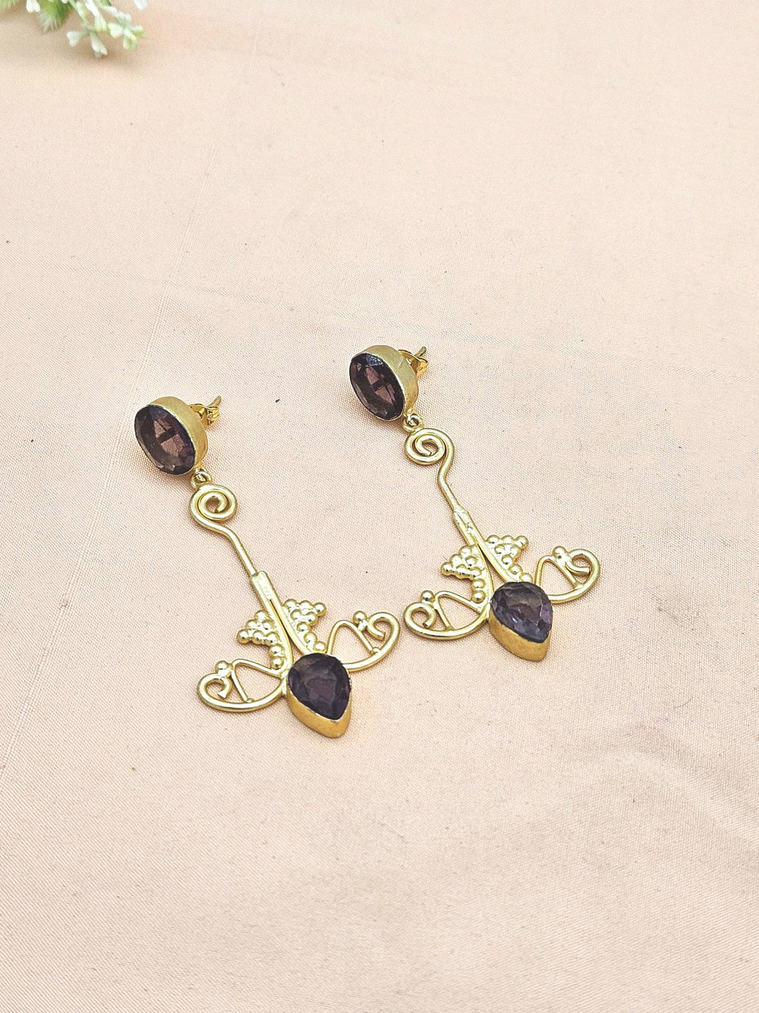 Awesome Gold plated Purple Glass stone Charming Floral Designer Dangle Drop Earrings