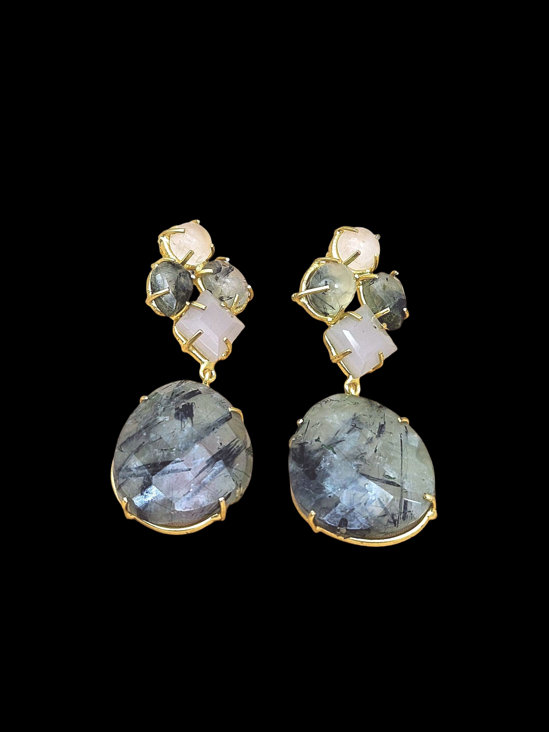 Amazing Handcrafted  Golden Rose Quartz-Prehnite Gem Stone Charming Designer Dangle Drop Earrings