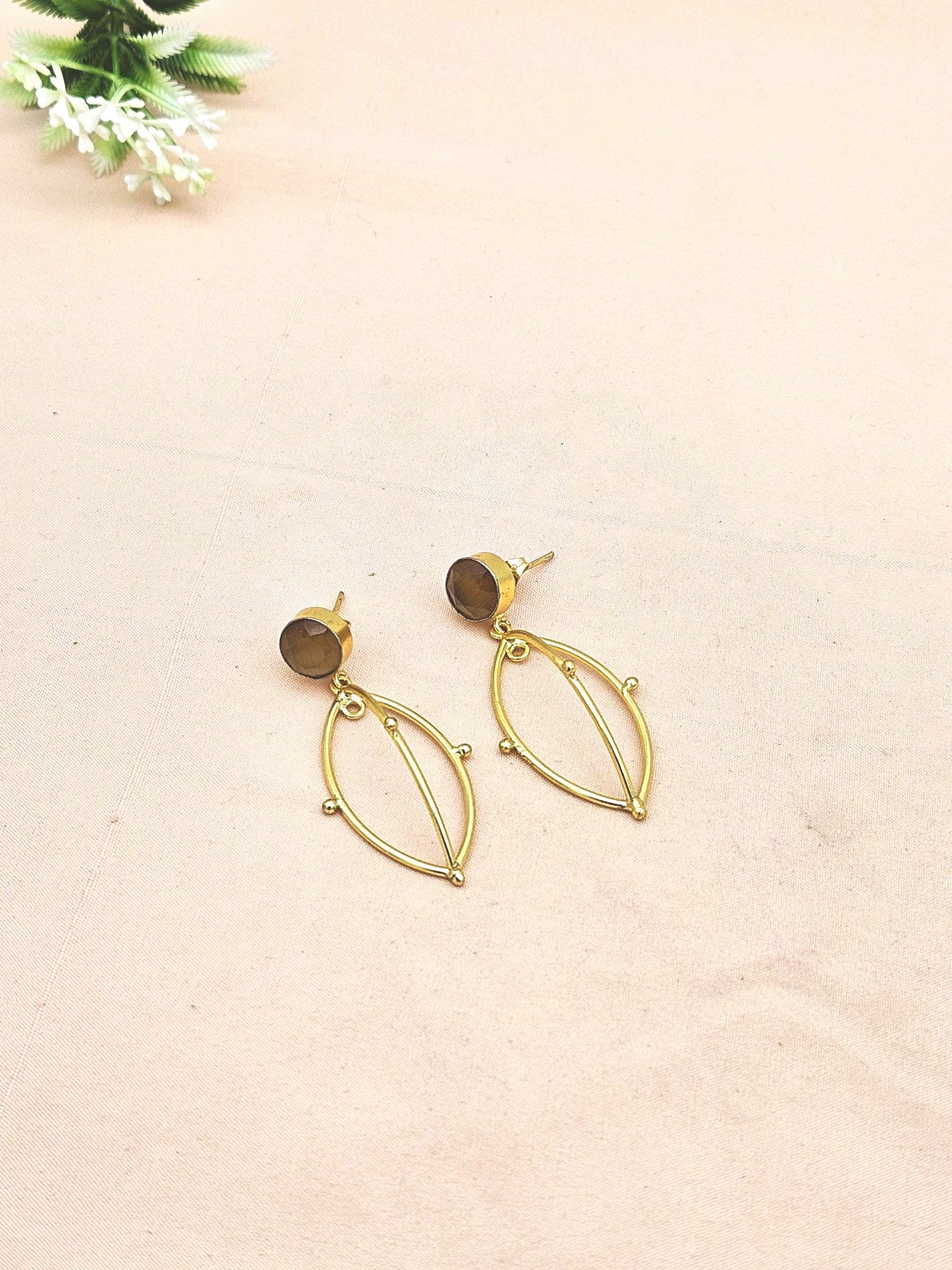 Artistic Gold plated Yellow Chalcedony Stone Cute Designer Dangle Drop Earrings