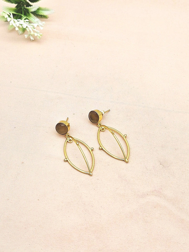 Artistic Gold plated Yellow Chalcedony Stone Cute Designer Dangle Drop Earrings