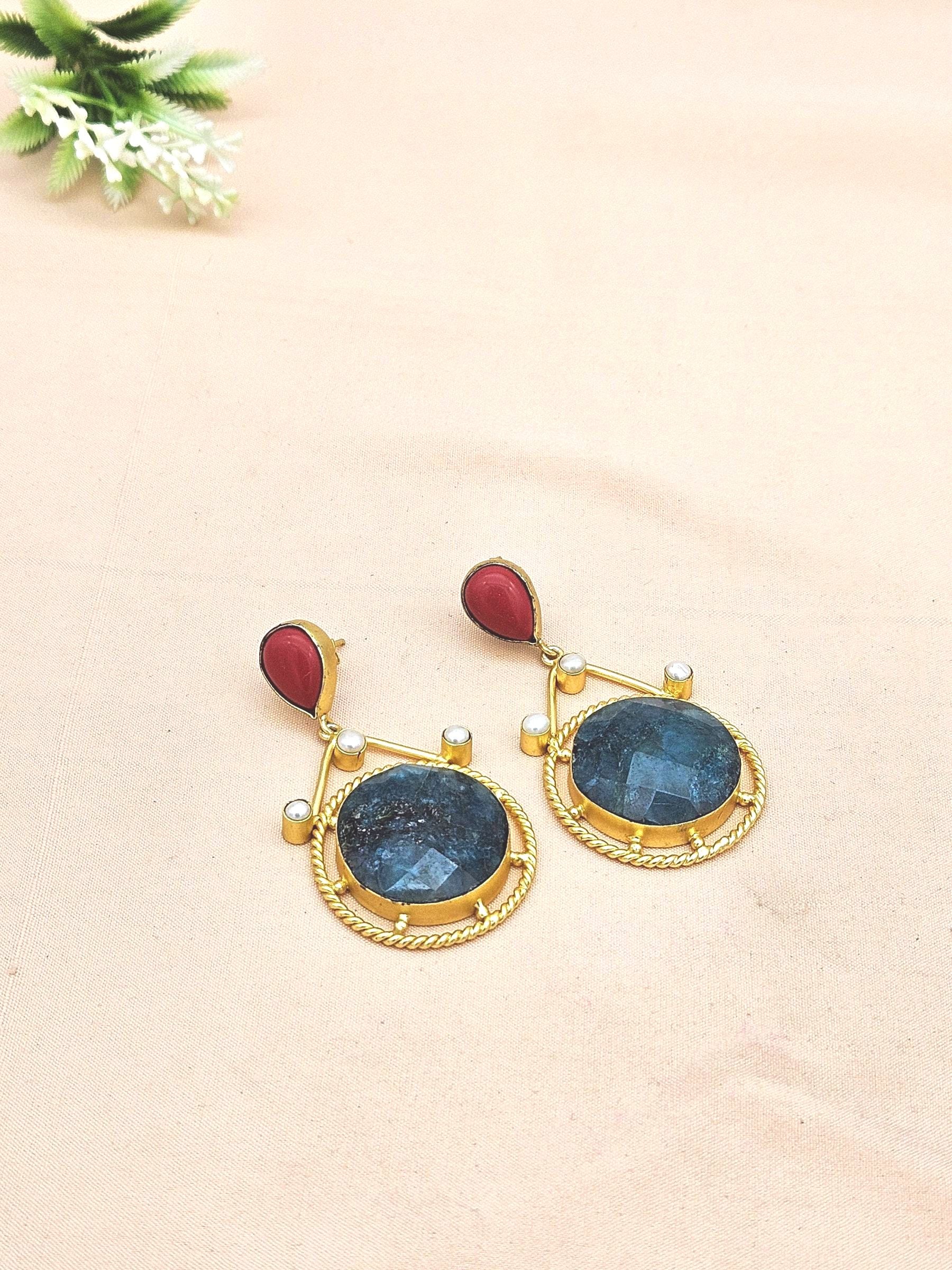 Amazing Gold plated Green Ropara-Coral-Pearl charming Designer Dangle Drop Earrings