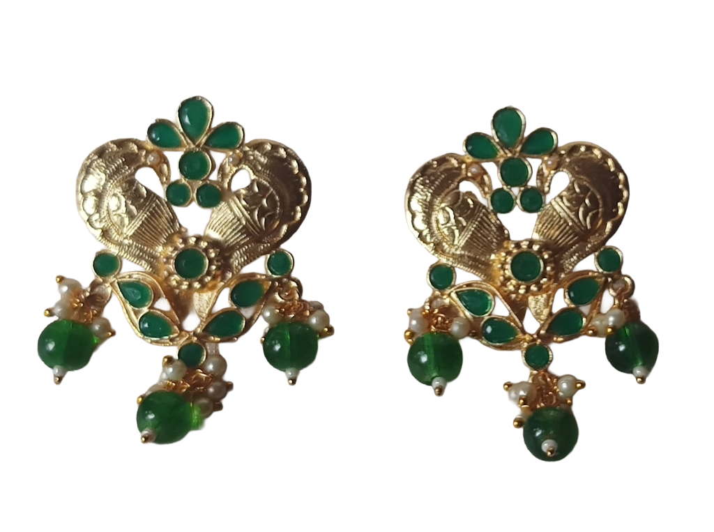 Amazing Gold plated Green Glass - Pearl Stone Charming Designer Dangle Drop Earrings