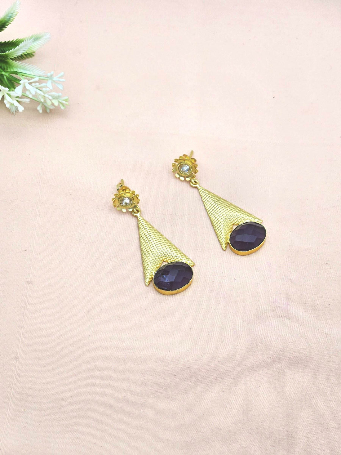 Awesome Gold plated Amethyst-Crystal Stone Cute Designer Dangle Drop Earrings