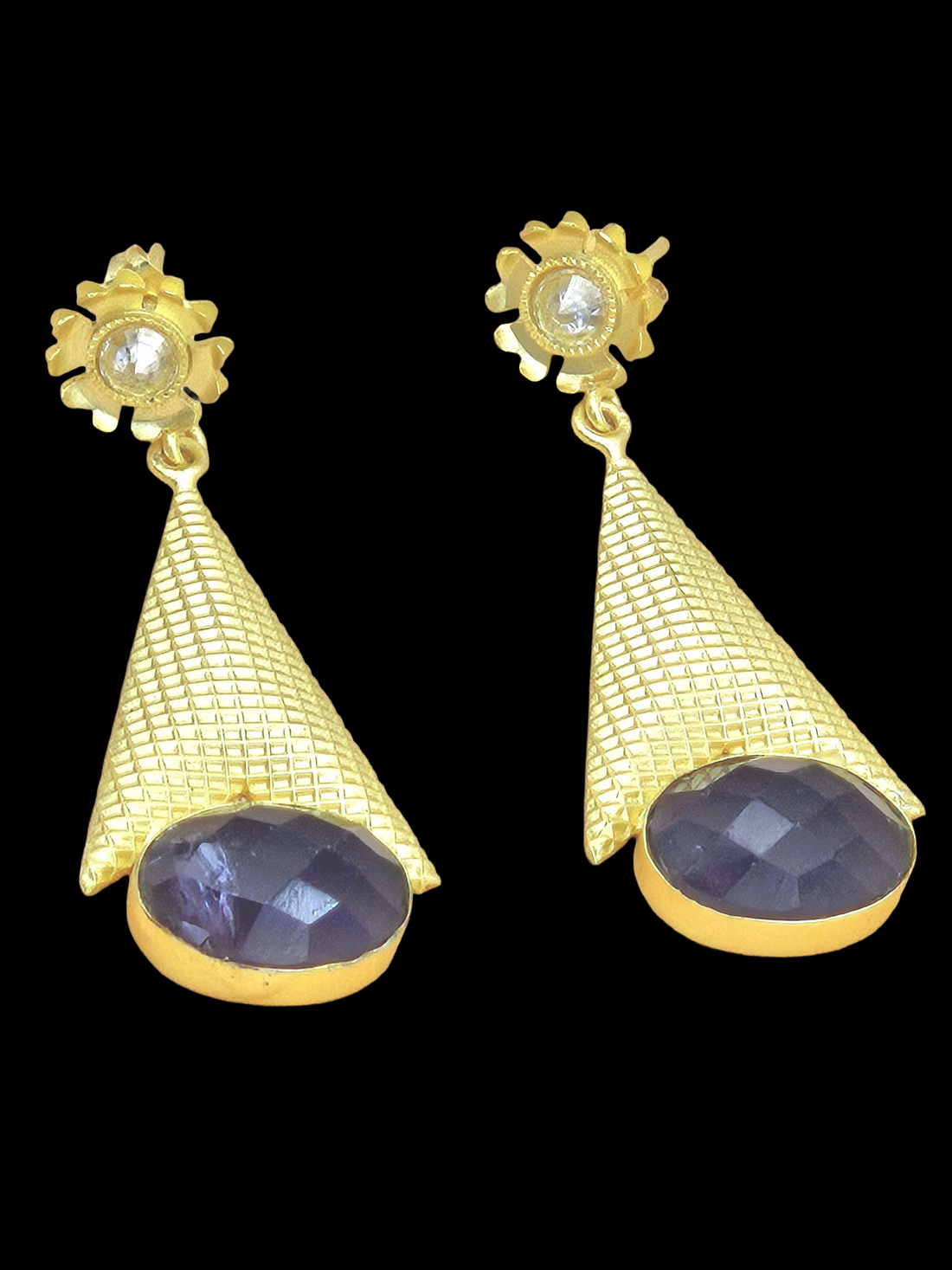 Awesome Gold plated Amethyst-Crystal Stone Cute Designer Dangle Drop Earrings