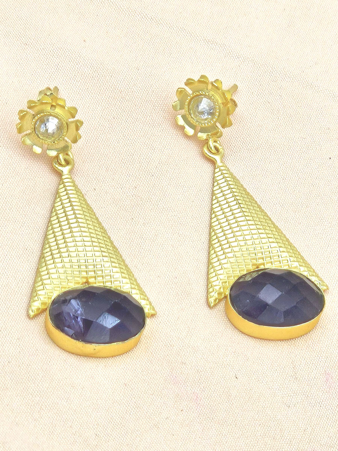 Awesome Gold plated Amethyst-Crystal Stone Cute Designer Dangle Drop Earrings