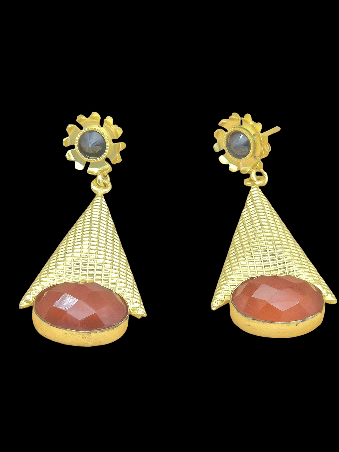 Awesome Gold plated Red Onyx-Crystal Stone Cute Designer Dangle Drop Earrings