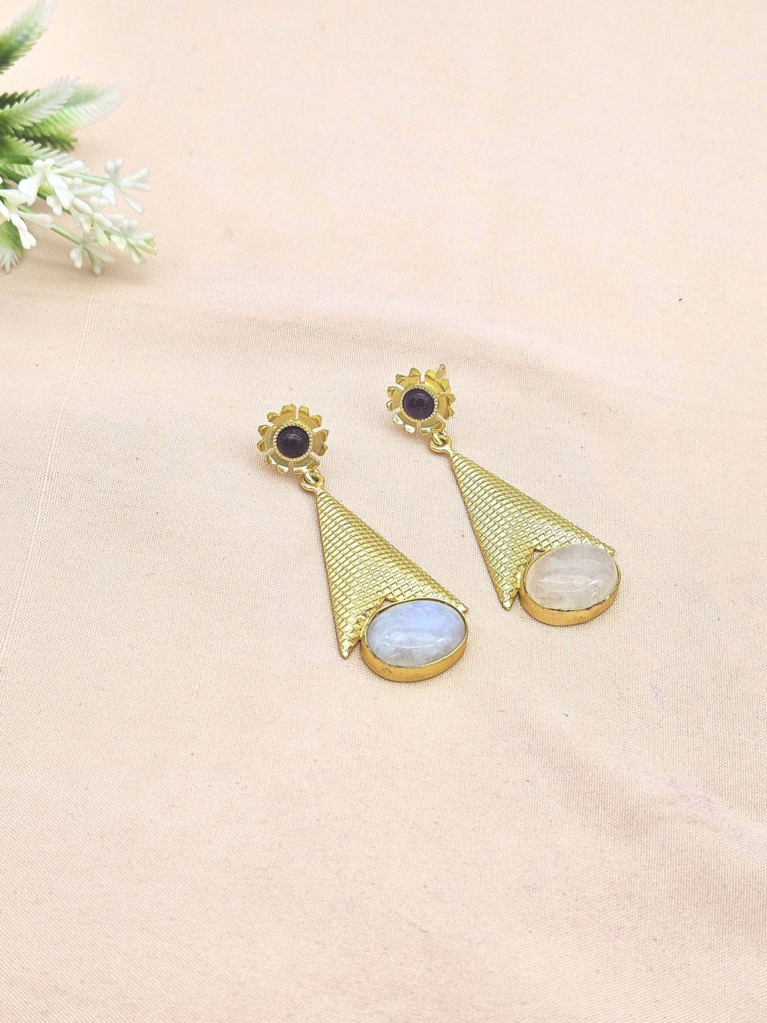 Awesome Gold plated White Rainbow-Amethyst Stone Cute Designer Dangle Drop Earrings