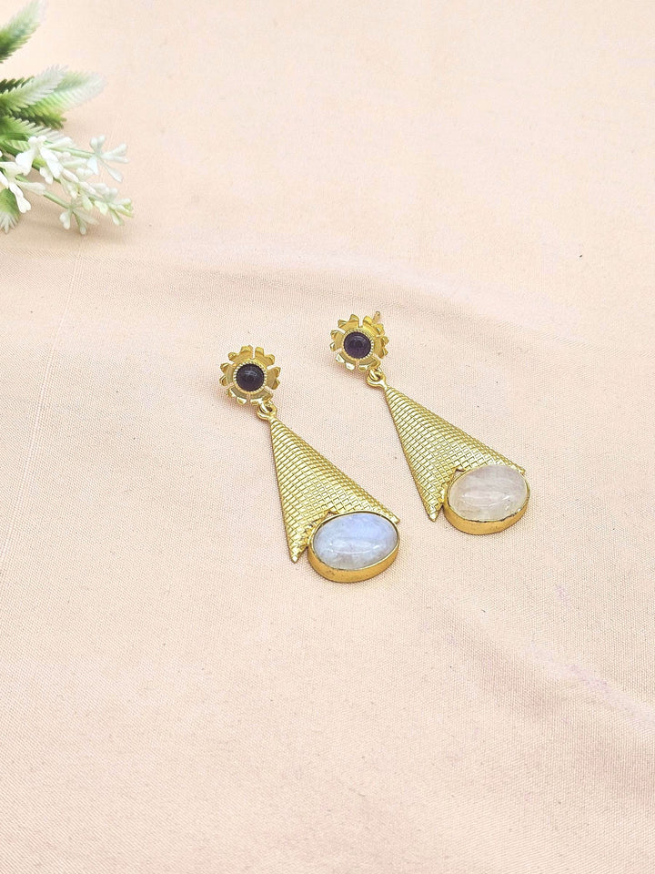 Awesome Gold plated White Rainbow-Amethyst Stone Cute Designer Dangle Drop Earrings