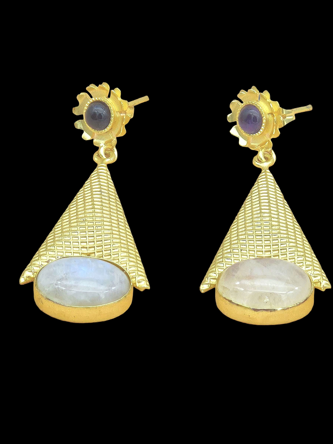 Awesome Gold plated White Rainbow-Amethyst Stone Cute Designer Dangle Drop Earrings