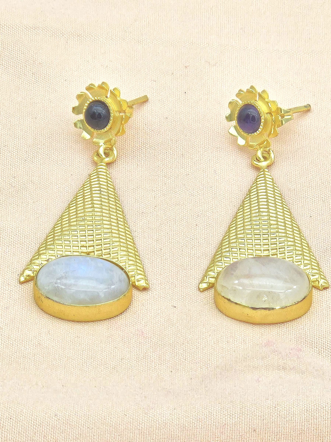 Awesome Gold plated White Rainbow-Amethyst Stone Cute Designer Dangle Drop Earrings