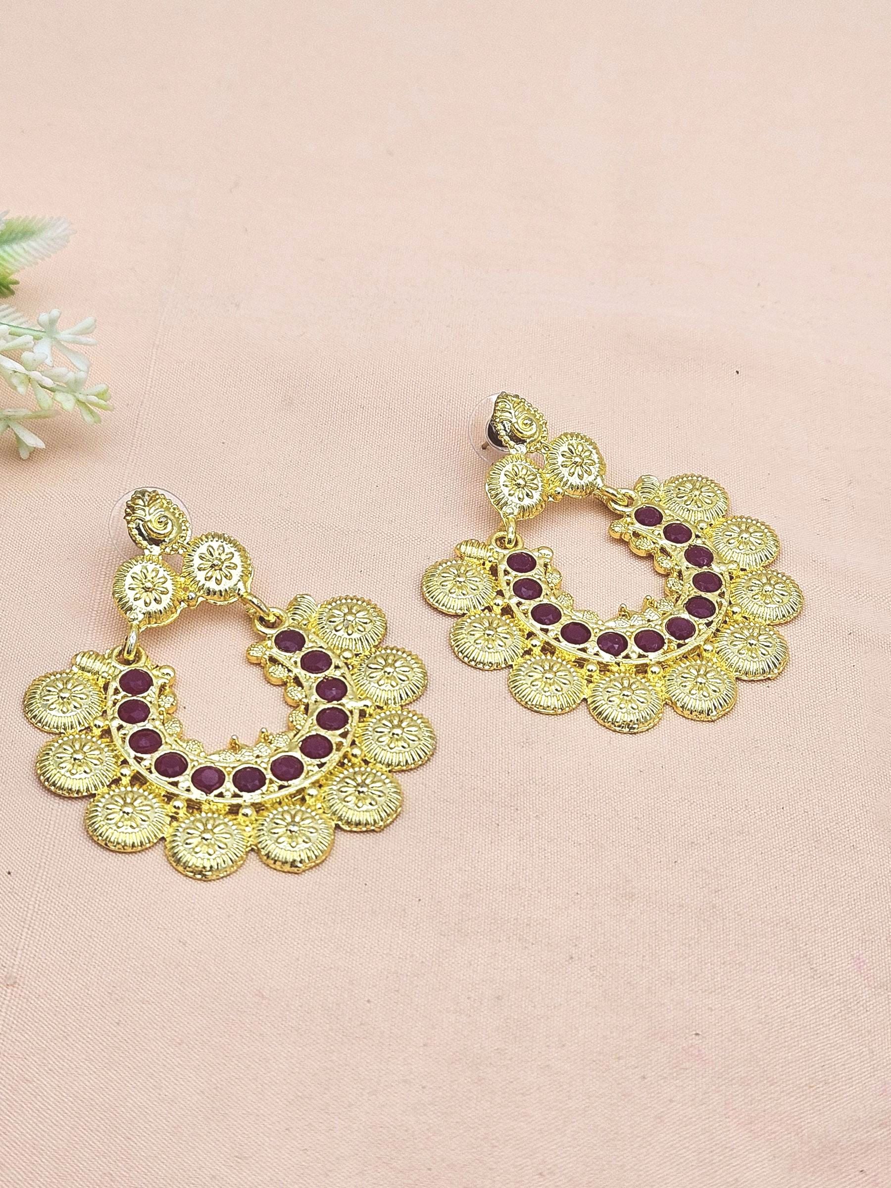 Beautiful Gold plated Red Glass Stone Designer Dangle Drop Earrings
