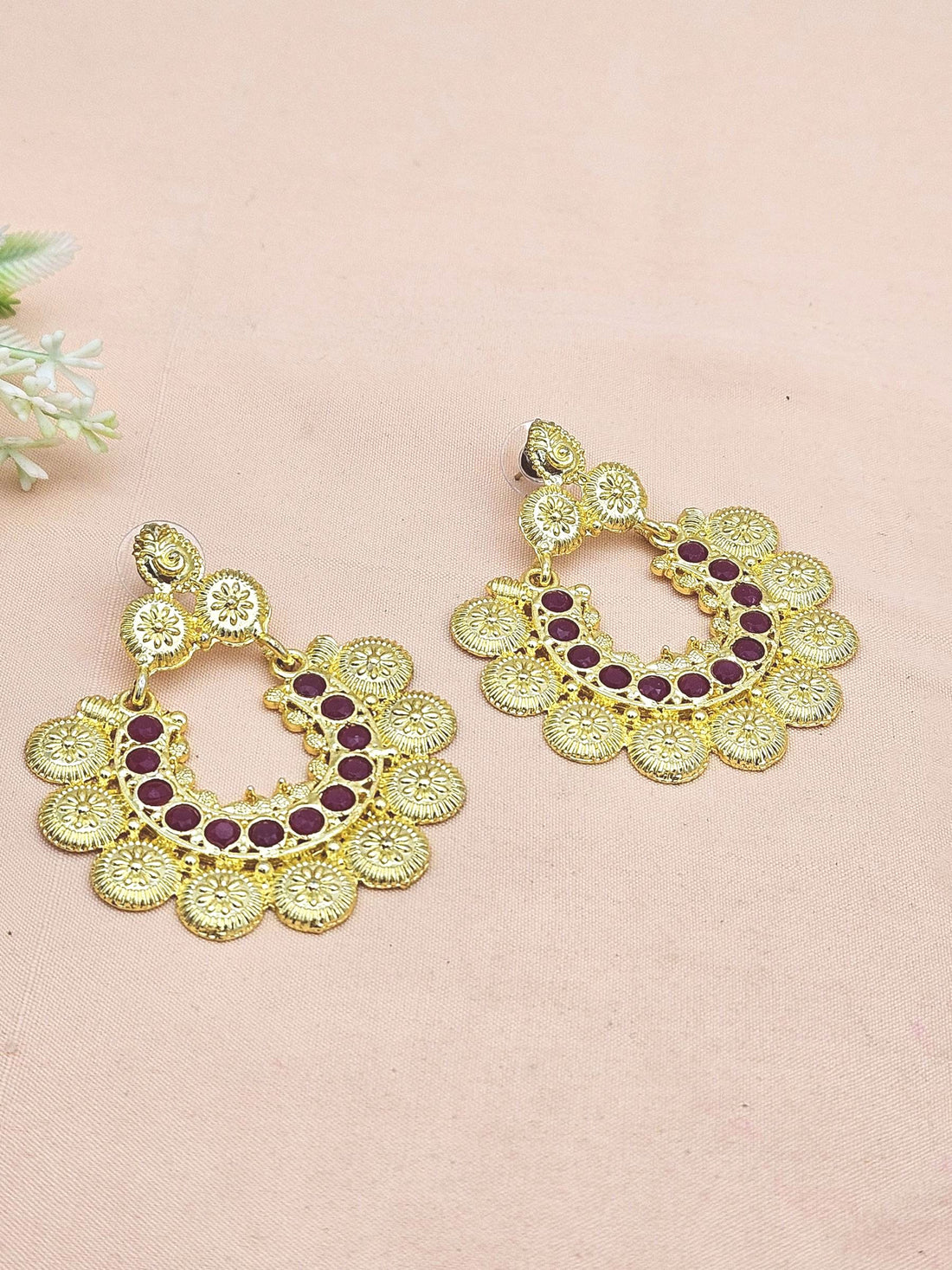 Beautiful Gold plated Red Glass Stone Designer Dangle Drop Earrings