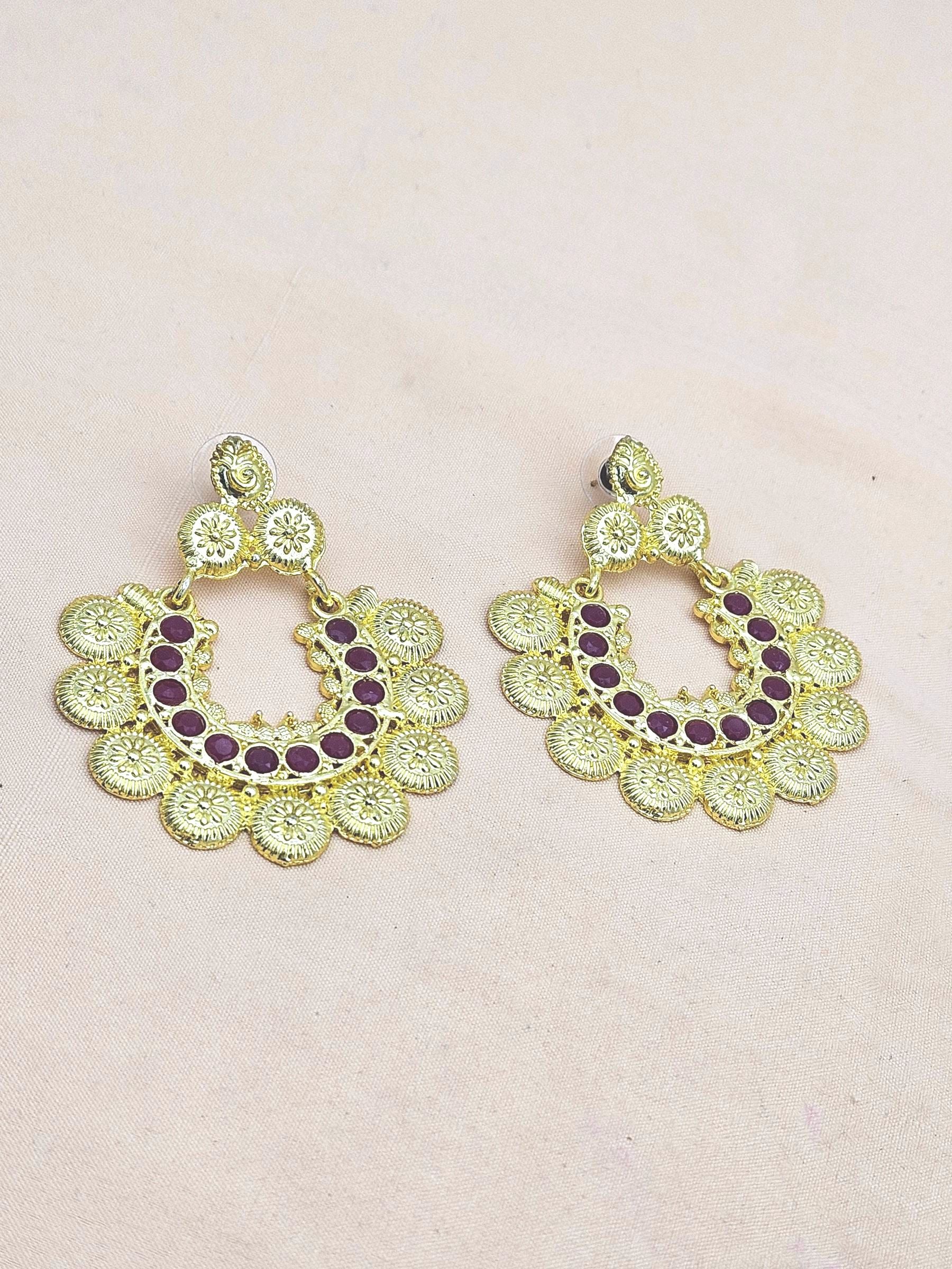 Beautiful Gold plated Red Glass Stone Designer Dangle Drop Earrings