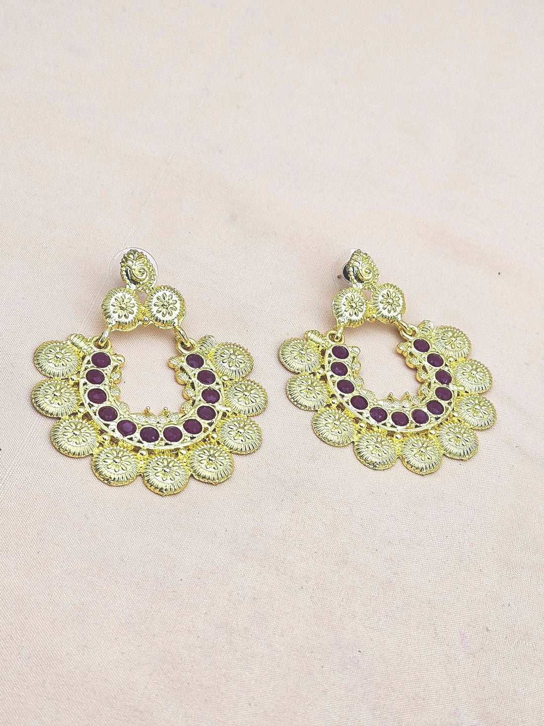 Beautiful Gold plated Red Glass Stone Designer Dangle Drop Earrings