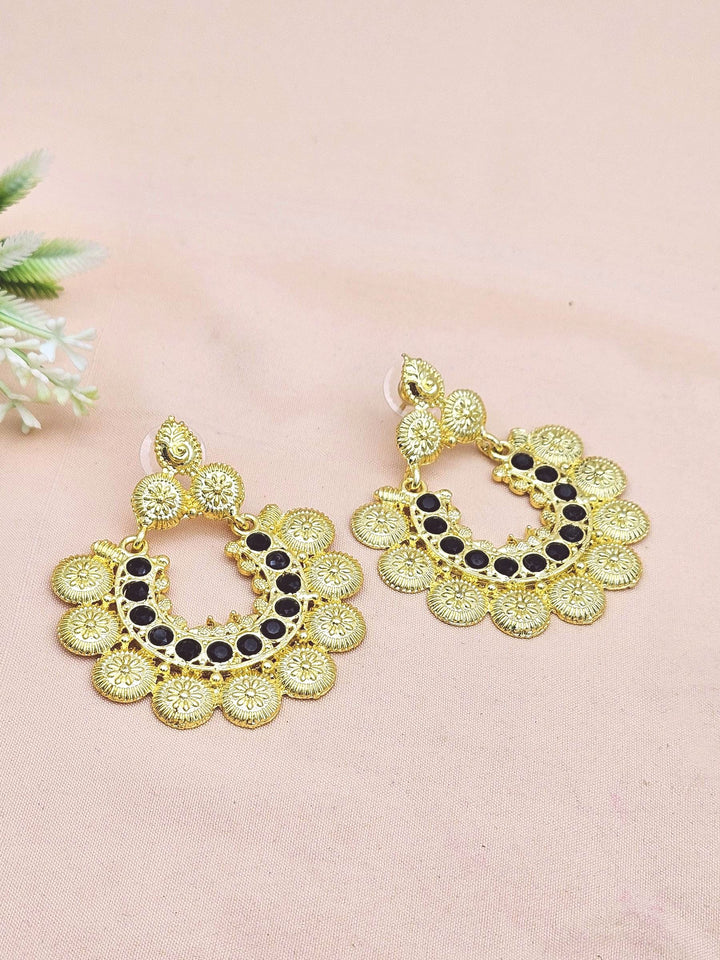 Beautiful Gold plated Black Glass Stone Designer Dangle Drop Earrings