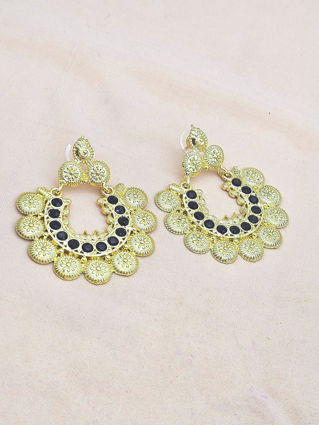 Beautiful Gold plated Black Glass Stone Designer Dangle Drop Earrings