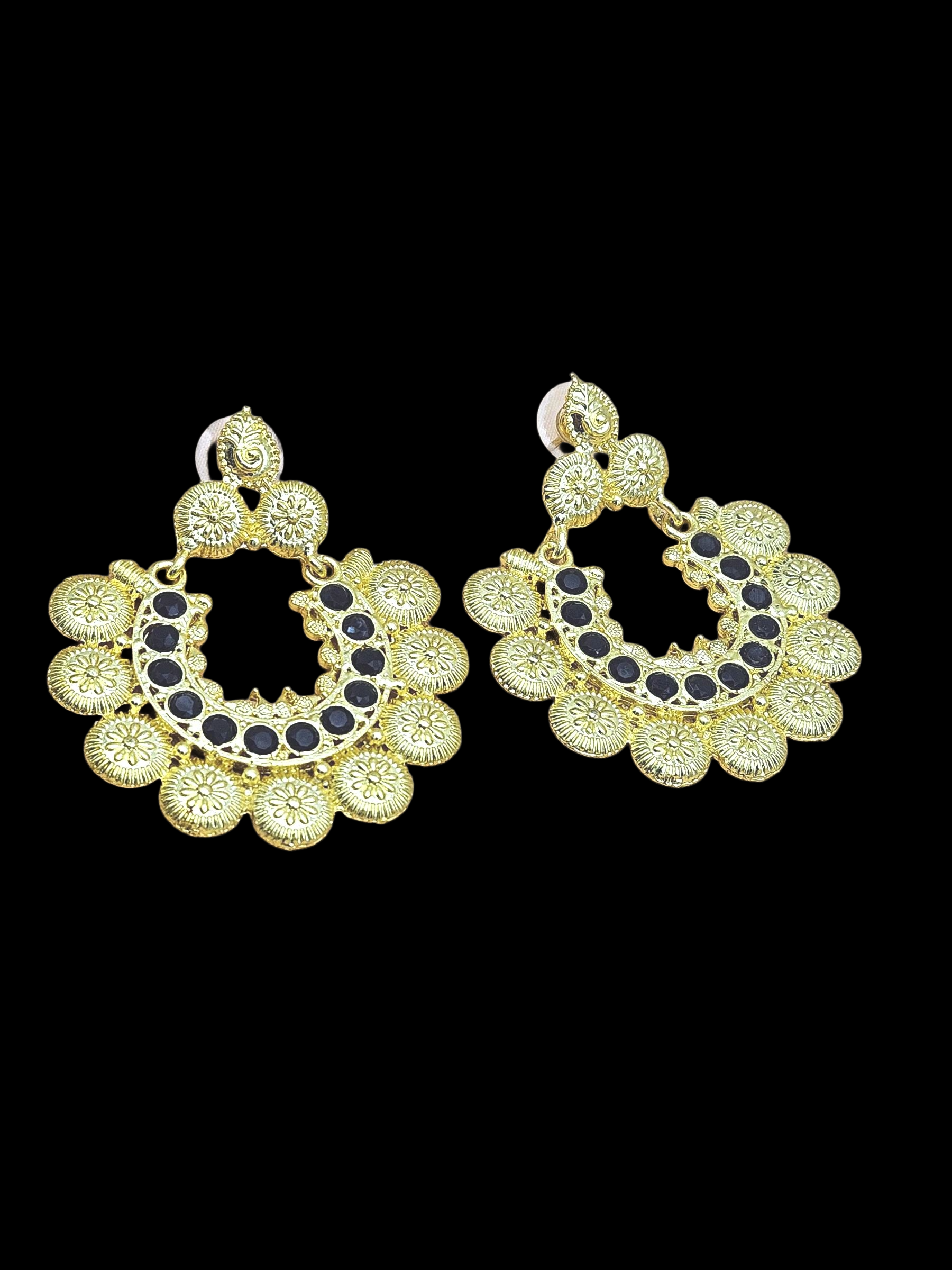 Beautiful Gold plated Black Glass Stone Designer Dangle Drop Earrings
