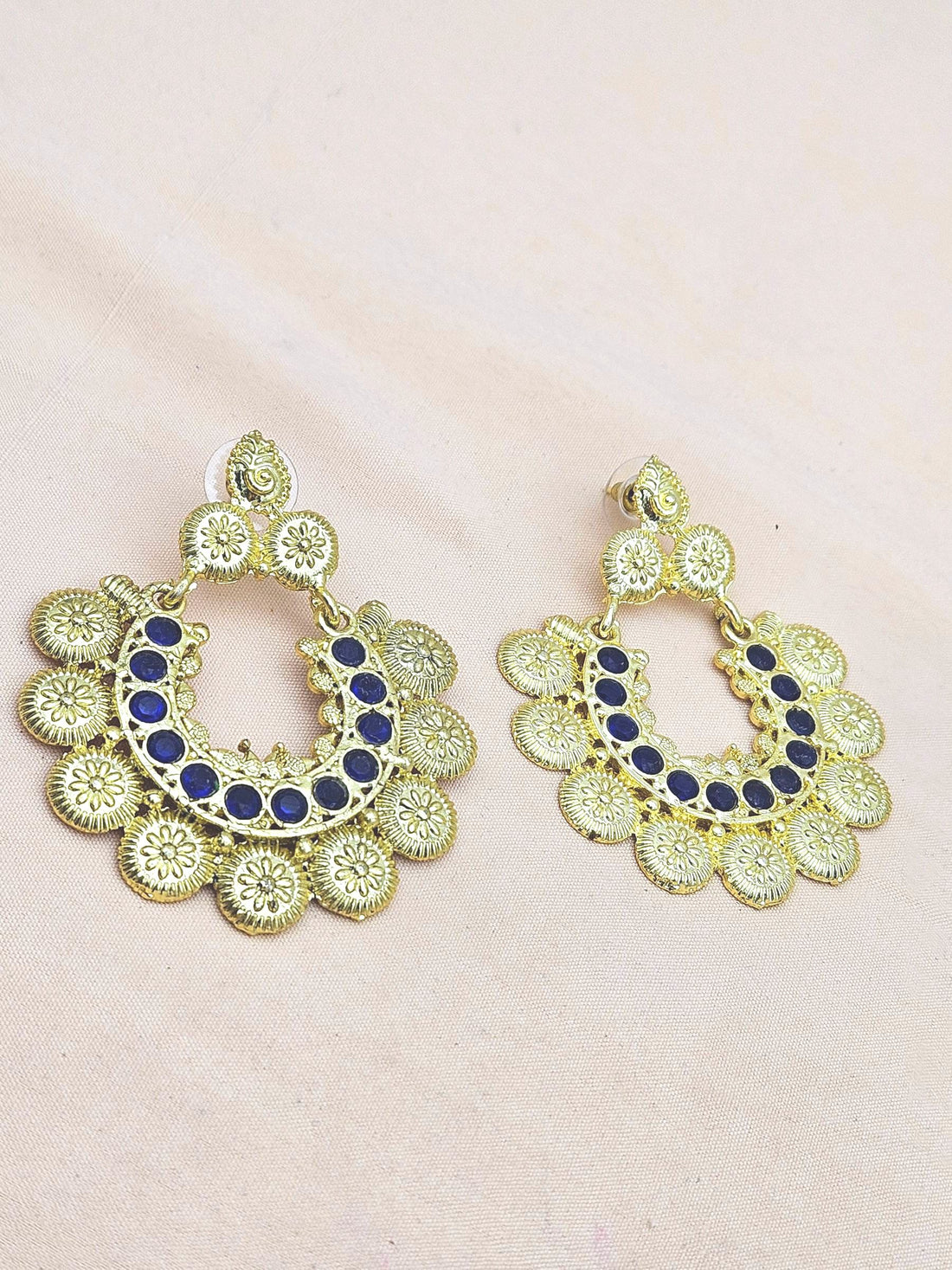 Beautiful Gold plated Blue Glass Stone Designer Dangle Drop Earrings