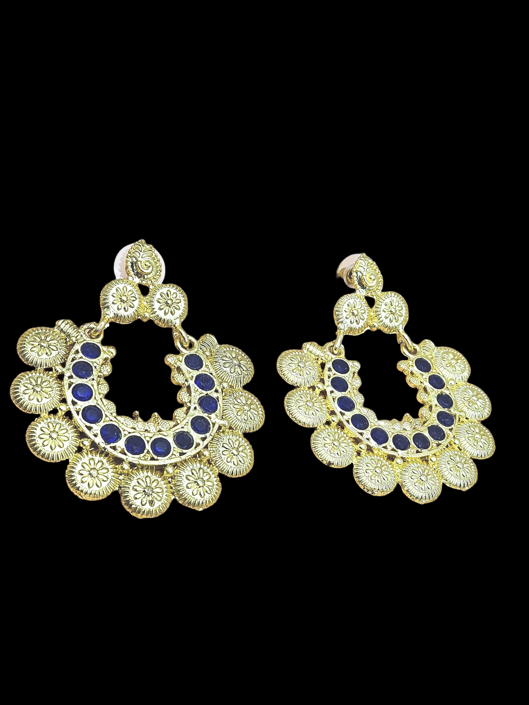 Beautiful Gold plated Blue Glass Stone Designer Dangle Drop Earrings