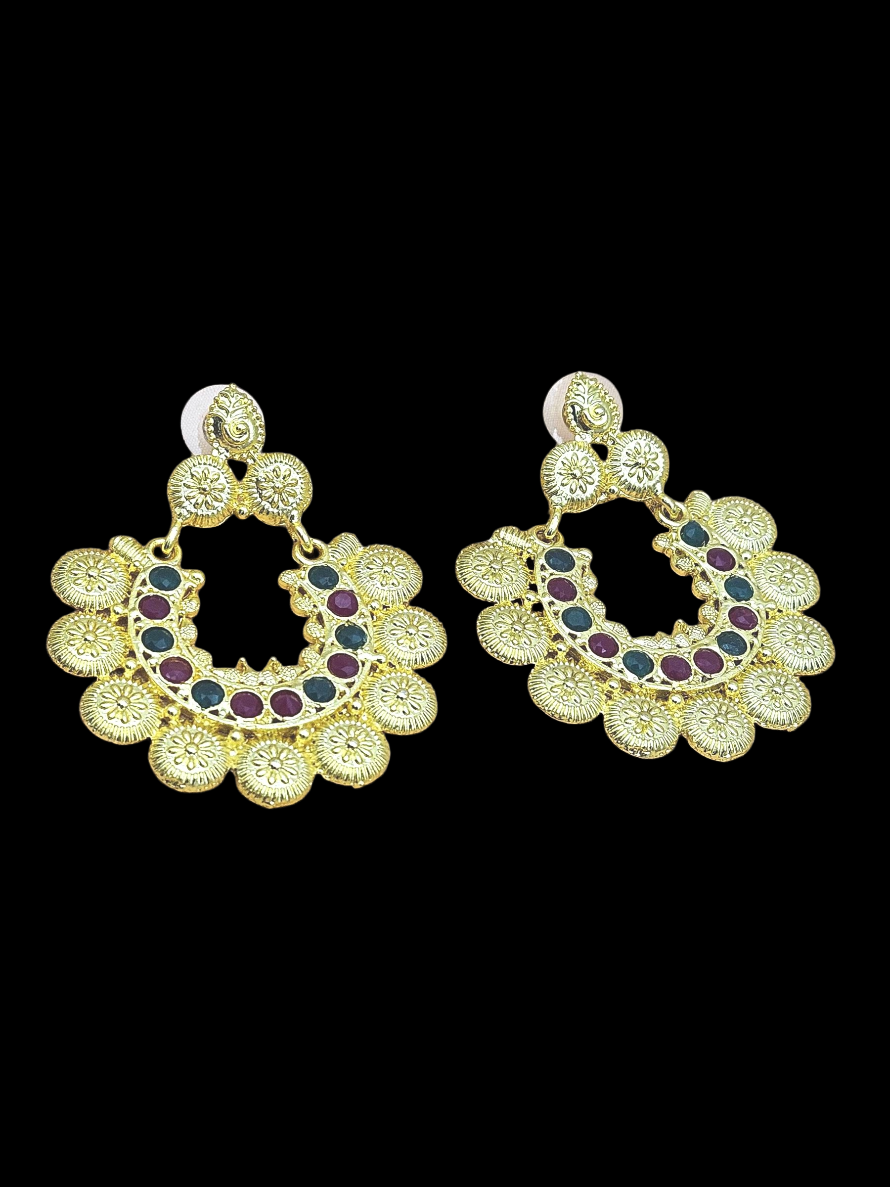 Beautiful Gold plated Red & Green Glass Stone Designer Dangle Drop Earrings