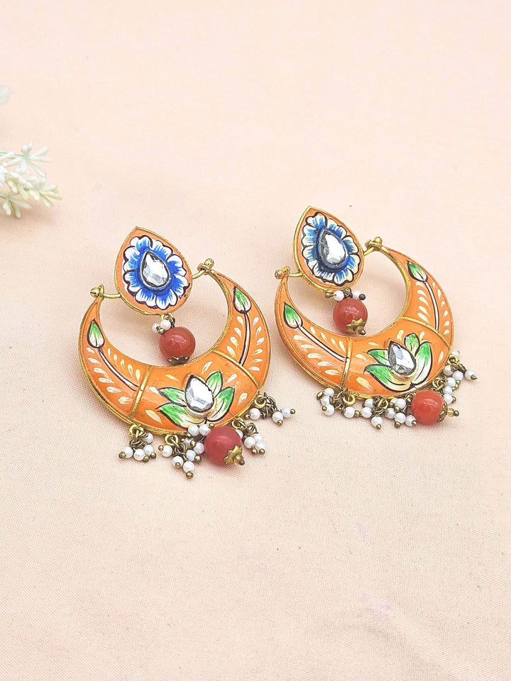 Amazing Gold plated  Meena Floral Designer -Carnelian Ball -Glass Stone-Pearl Dangle Drop Earrings