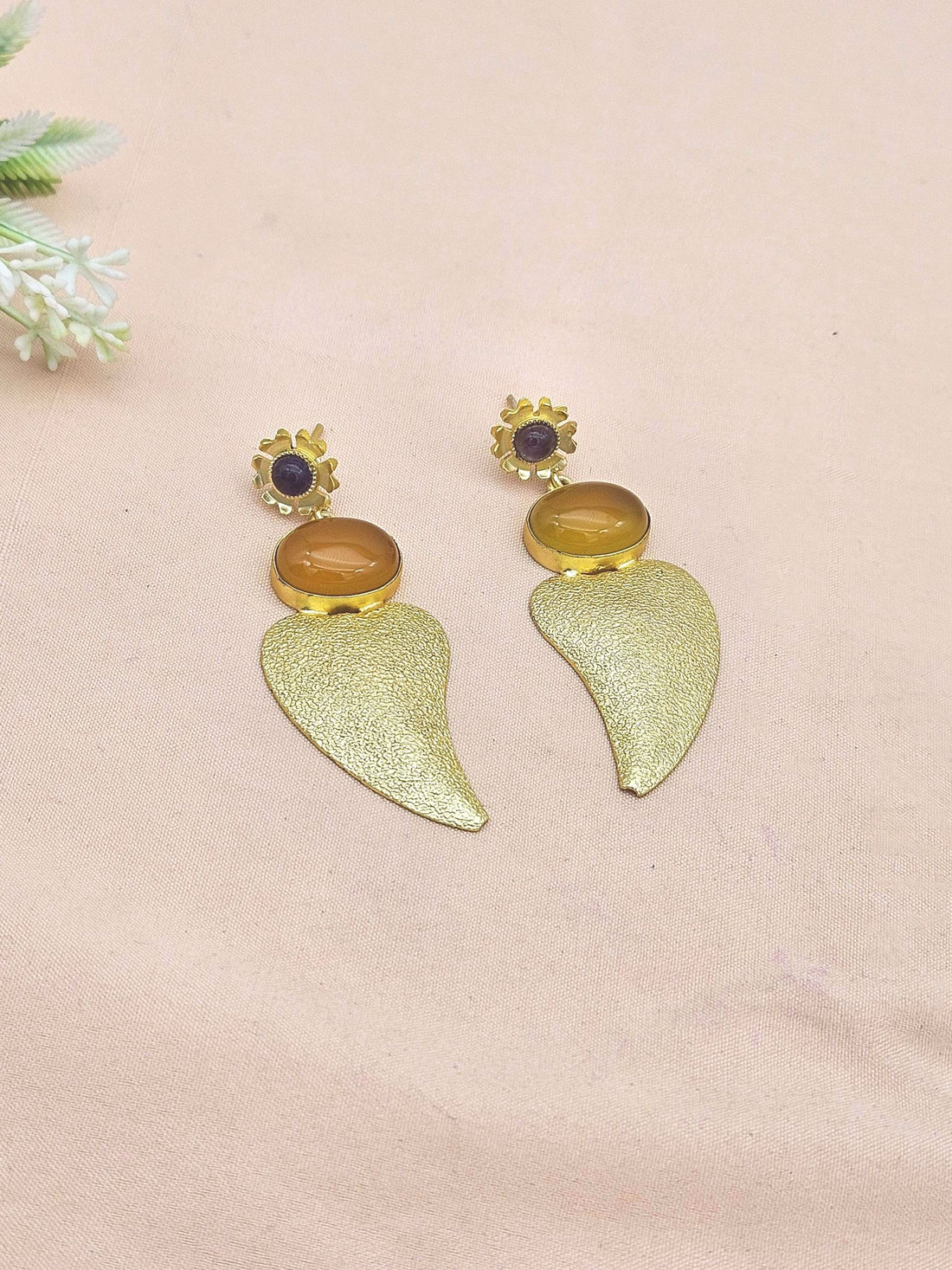 Attractive Gold plated Yellow Chalcedony-Amethyst Stone charming Designer Dangle Drop Earrings