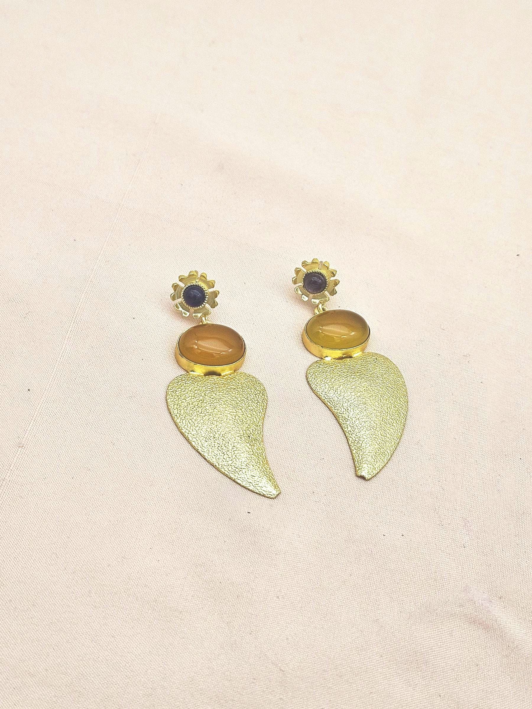 Attractive Gold plated Yellow Chalcedony-Amethyst Stone charming Designer Dangle Drop Earrings