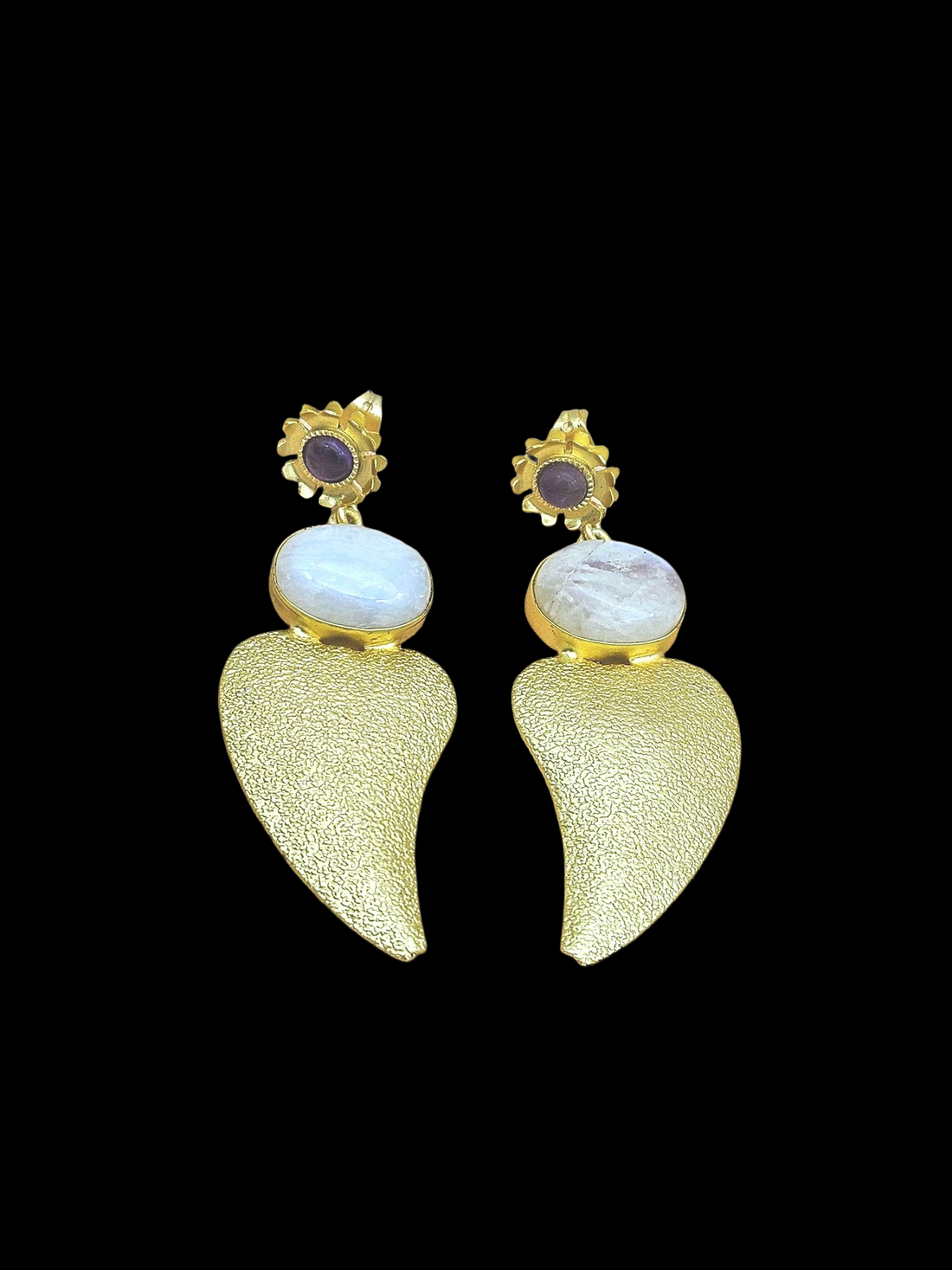 Attractive Gold plated Yellow White Rainbow-Amethyst Stone charming Designer Dangle Drop Earrings
