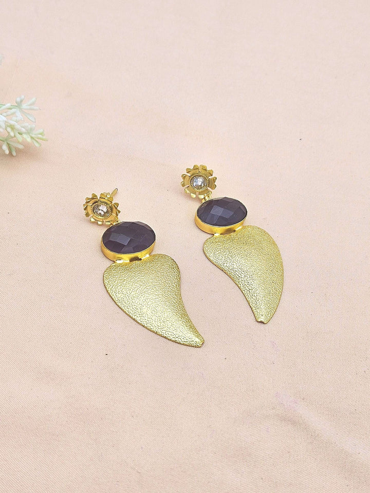 Attractive Gold plated Faceted Amethyst-AD Stone Charming Designer Dangle Drop Earrings