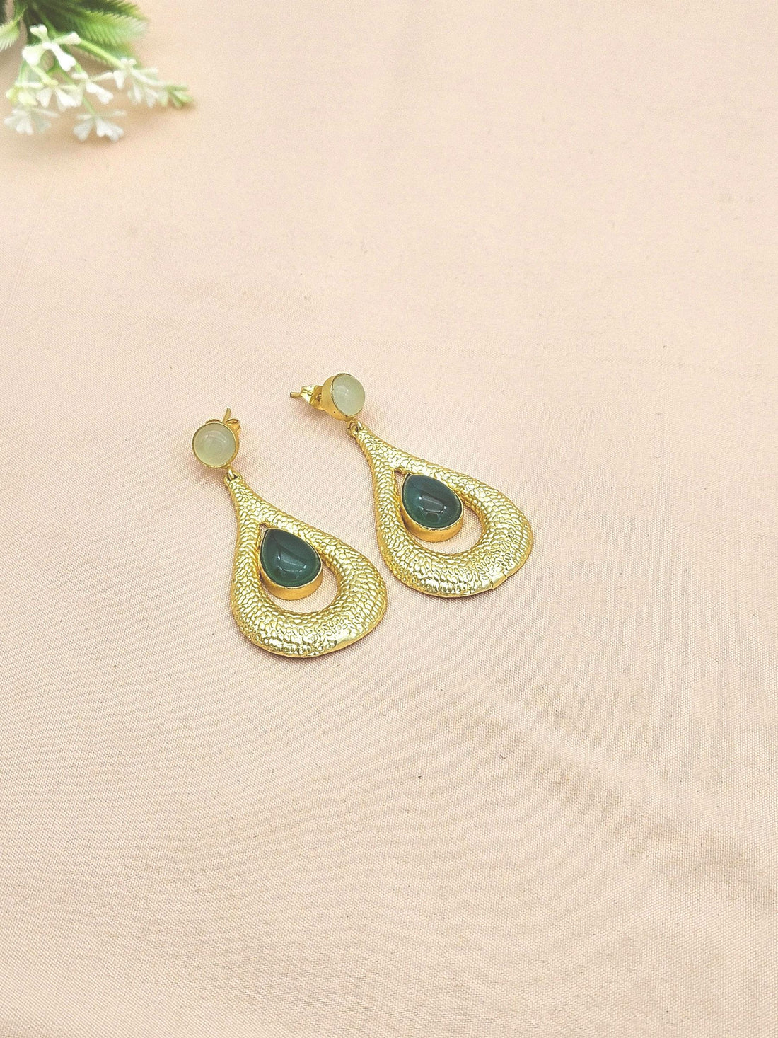 Amazing Gold plated Aquamarine-Green Onyx Stone Cute Designer Dangle Drop Earrings