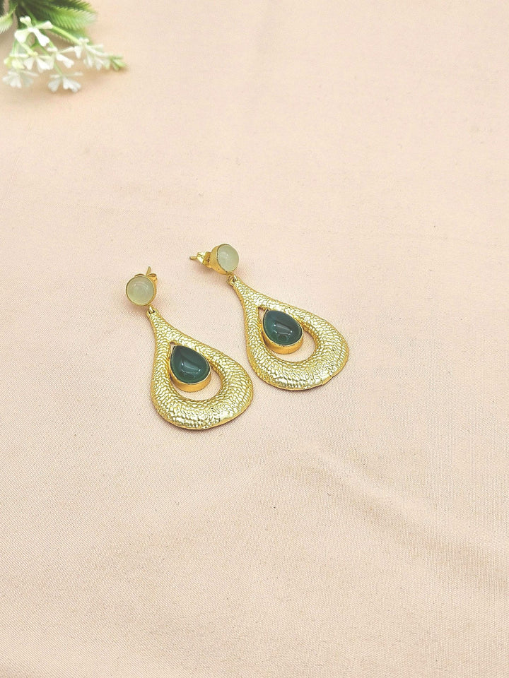 Amazing Gold plated Aquamarine-Green Onyx Stone Cute Designer Dangle Drop Earrings