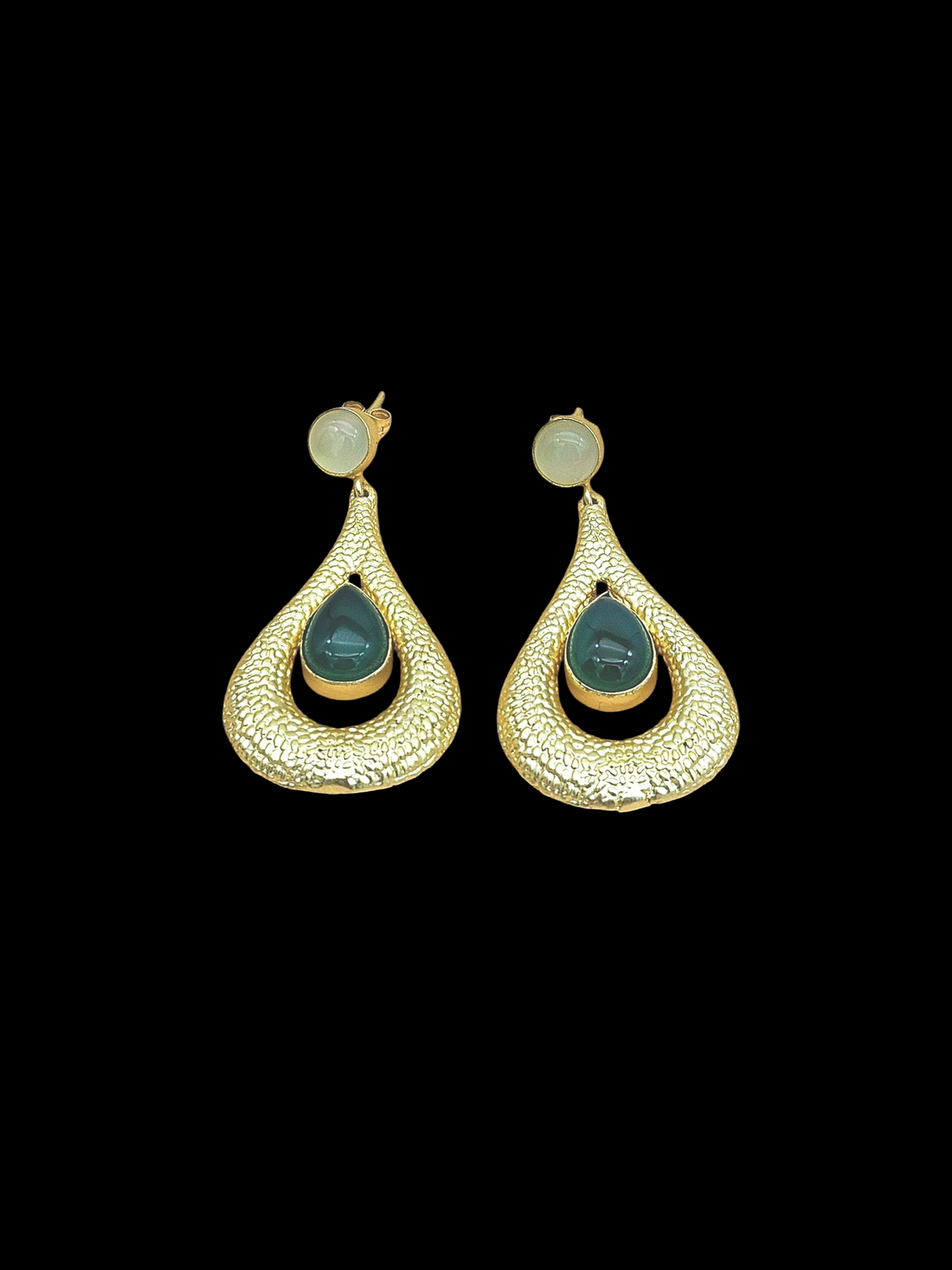 Amazing Gold plated Aquamarine-Green Onyx Stone Cute Designer Dangle Drop Earrings