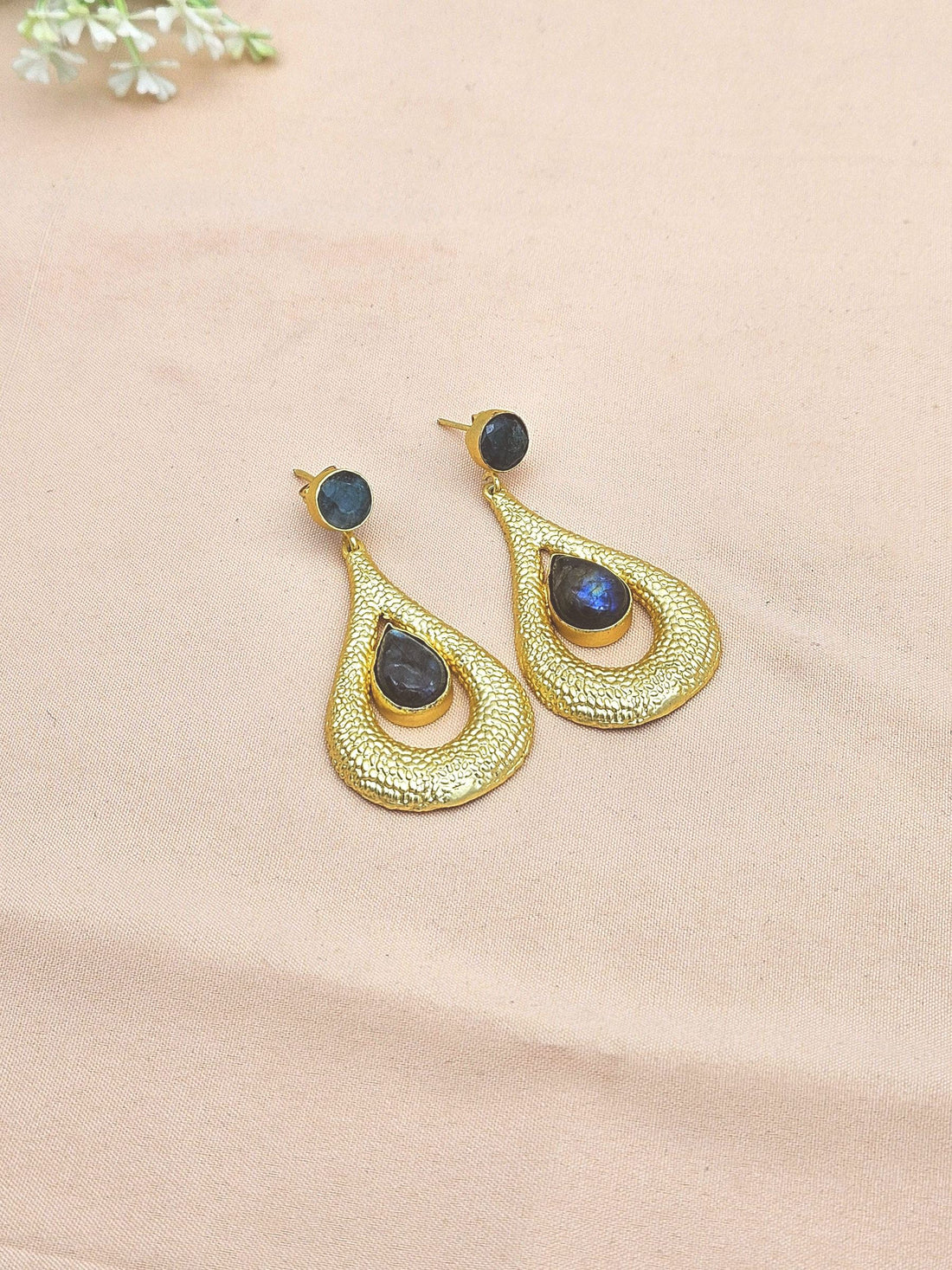 Amazing Gold plated Green Hathipara-Labradorite Stone Cute Designer Dangle Drop Earrings