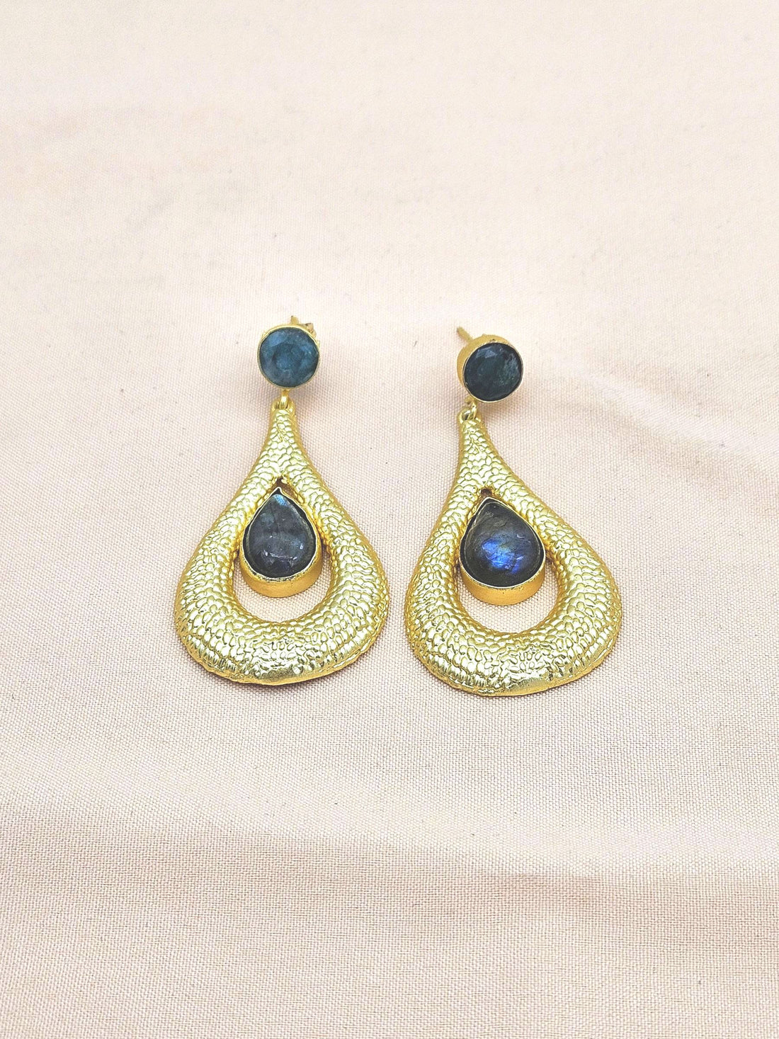 Amazing Gold plated Green Hathipara-Labradorite Stone Cute Designer Dangle Drop Earrings