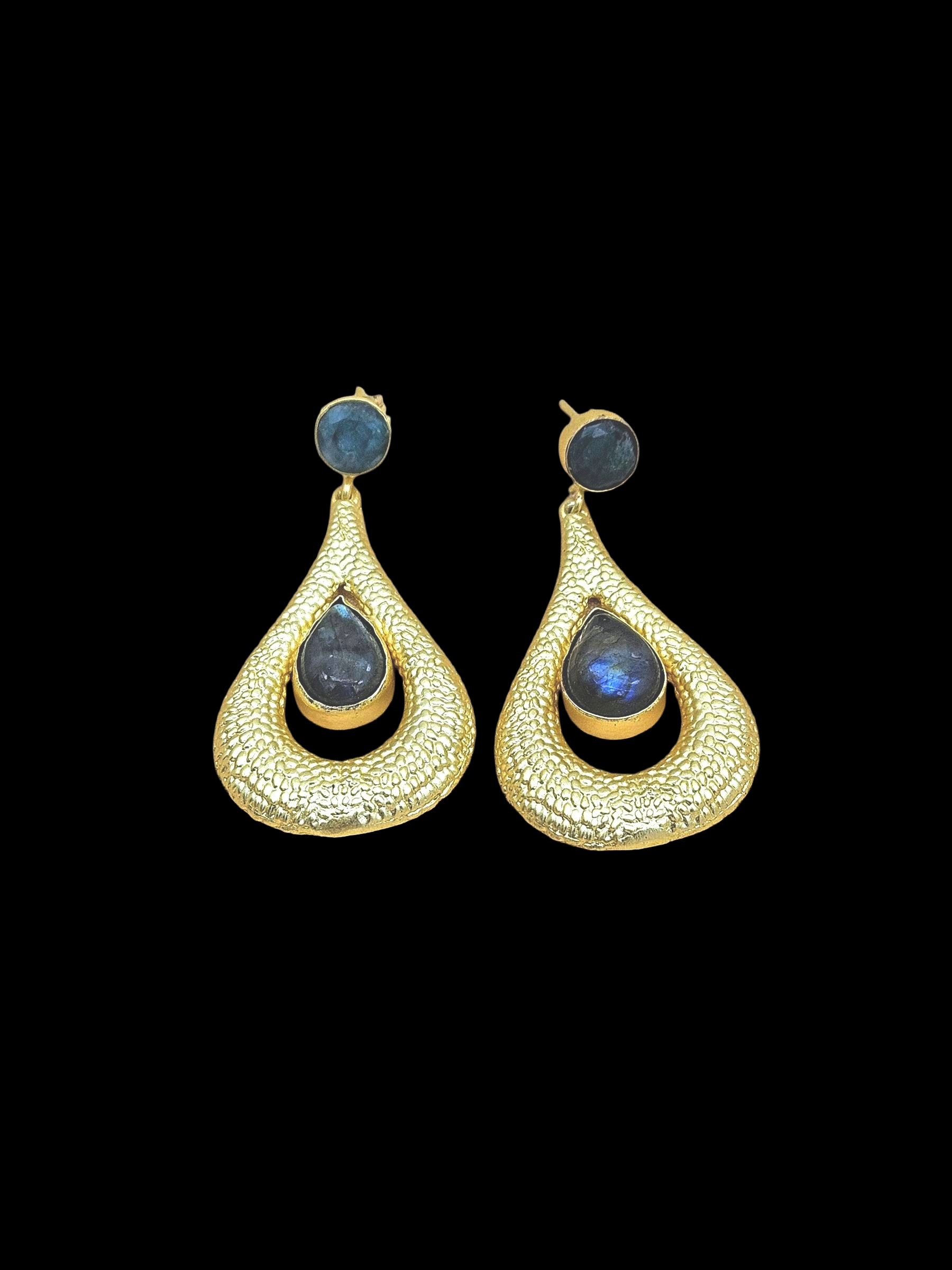 Amazing Gold plated Green Hathipara-Labradorite Stone Cute Designer Dangle Drop Earrings