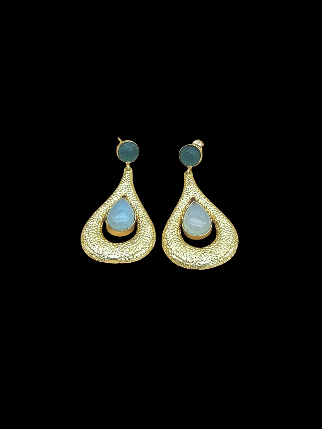 Amazing Gold plated Green Onyx Chalcedony Stone Cute Designer Dangle Drop Earrings