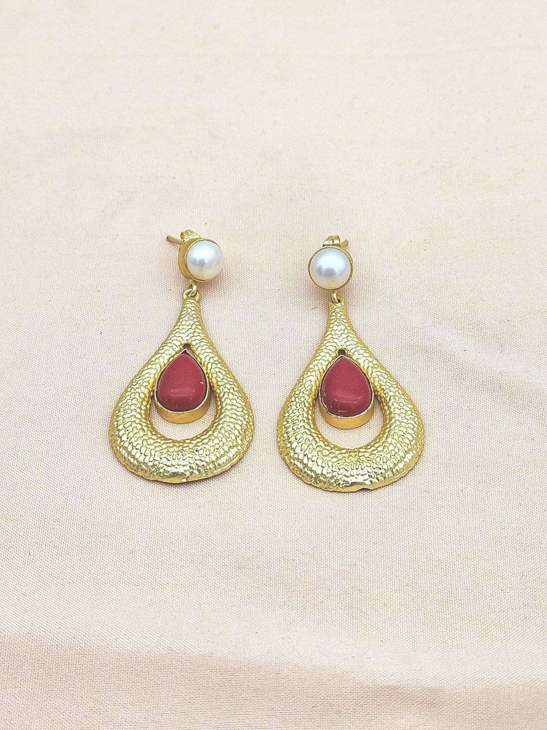 Amazing Gold plated Coral - Pearl Stone Cute Designer Dangle Drop Earrings