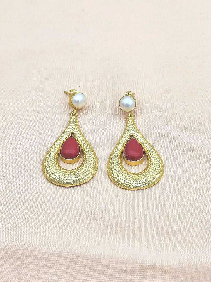 Amazing Gold plated Coral - Pearl Stone Cute Designer Dangle Drop Earrings