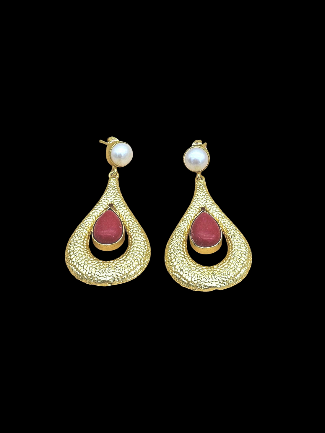 Amazing Gold plated Coral - Pearl Stone Cute Designer Dangle Drop Earrings