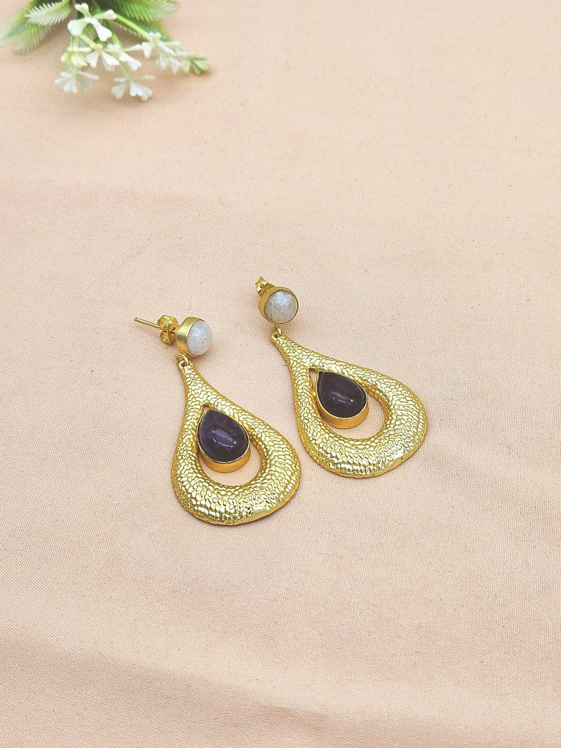 Amazing Gold plated White Rainbow-Amethyst Stone Cute Designer Dangle Drop Earrings